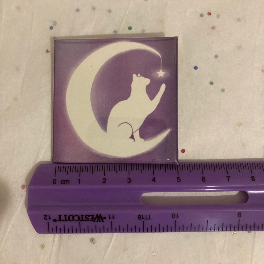 *4/$12 - 3in Cat Moon Button Pin - Square - ONE